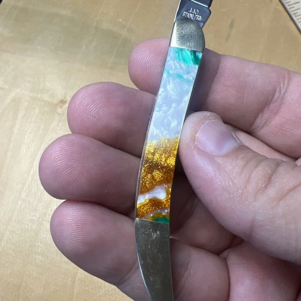 Rare! Michael‎ Prater Toothpick Knife Turquoise, Gold, Ivory Handle